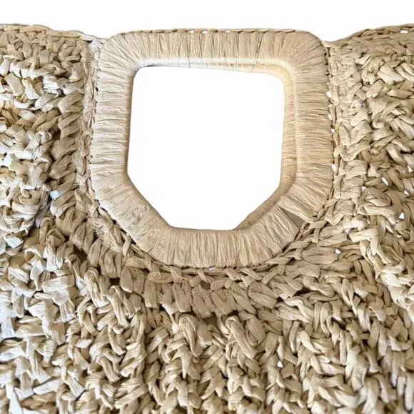 Ramla Bohemian Tan Woven Straw Half Moon Hobo Bag New Handmade Zip Closure - Picture 6 of 16